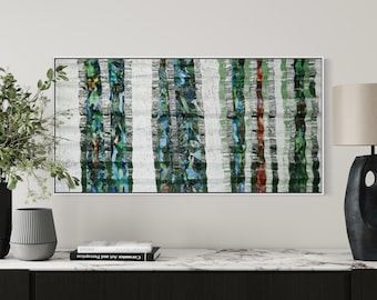 Original Abstract Painting, Green Teal Wall Art, Mixed Media Collage, Textured Contemporary Artwork, Home Decor