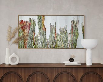Original Mixed Media Collage, Brown Yellow Red Abstract Wall Decor, Textured Contemporary Painting