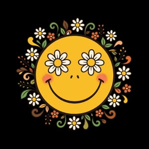Flores sonrientes retro DTF Transfer PNG Clip art de sublimación de sonrisas geniales