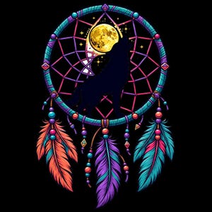 Clip art de sublimación de atrapasueños de lobo DTF Transfer PNG