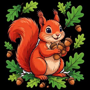 Ardilla Acorns DTF Transfer PNG Ardilla Roja Sublimation Clipart