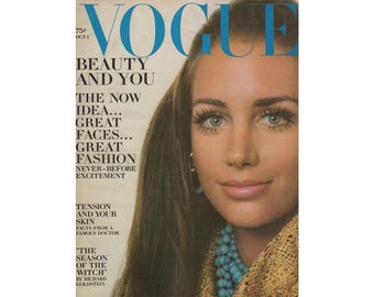 VOGUE US October 1st 1968 Vintage Fashion Magazine 1960s Retro Birthday Anniversary Christmas Gift Present Photos Ads Advertisements