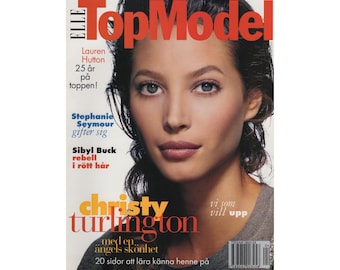 ELLE TOP MODEL No. 7 December 1995 Christy Turlington Swedish Edition Vintage Fashion Magazine 1990s Birthday Anniversary Christmas Present