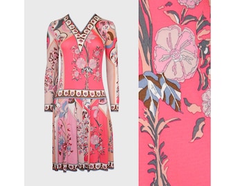 1960s EMILIO PUCCI Floral + Geometric Print Silk Jersey Babydoll Dress Sz  XS S Magenta Hot Pink Purple Green Psychedelic Umpire Waist - Etsy