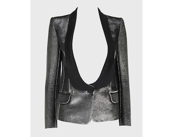 Balmain Silver Leather Stand-collar Blazer/jacket - Etsy