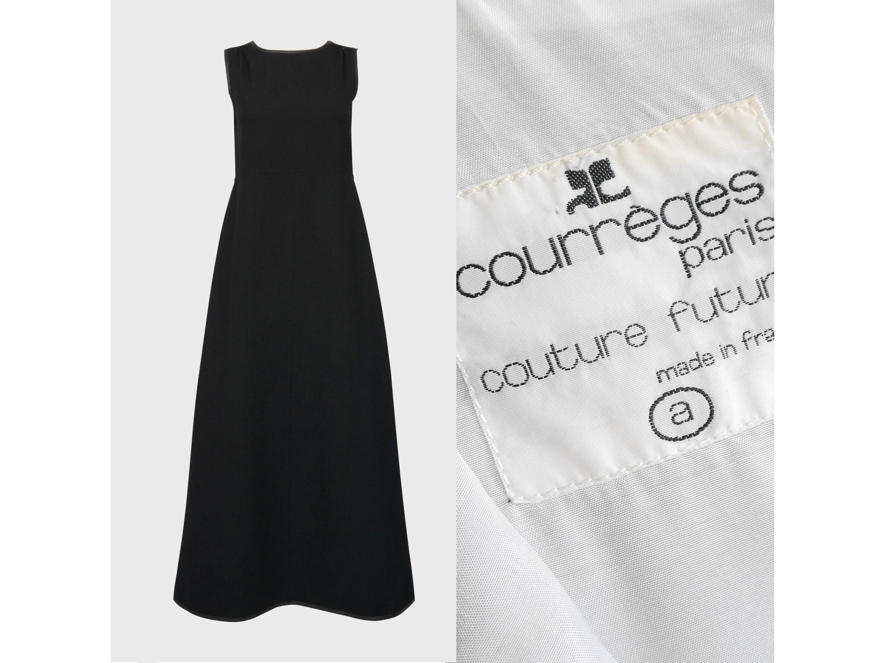 COURRÈGES Couture Future 1960s 1970s Vintage Black Maxi Evening 