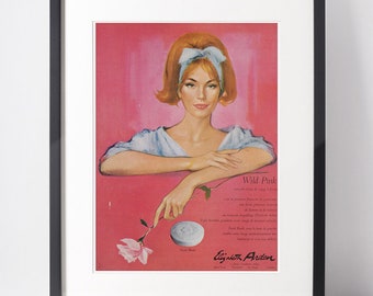 ELIZABETH ARDEN 1964 Vintage Advertisement 1960s Cosmetics Beauty Makeup Print Ad Girlfriend Gift Present Pink Wall Art Fashion Illustration