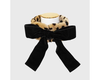 CHANEL by Karl Lagerfeld Fall 1991 Sheared Mink Fur Animal Print Accessory Collar Velvet Bow 1990s Vintage