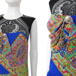 GIANNI VERSACE Couture Spring 1994 1990s Vintage Medusa Safety Pin Paisley Print Mini Dress Romper Size Medium D 38 I 44 image 4