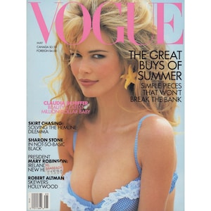 VOGUE US May 1992 Vintage Fashion Magazine 1990s Retro Birthday Anniversary Christmas Gift Present Ads Advertisements Claudia Schiffer