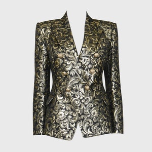 BALMAIN by Christophe Decarnin Fall 2010 Vintage Gold Brocade Evening Jacket Size Blazer Floral Metallic Small-Medium US 6-8