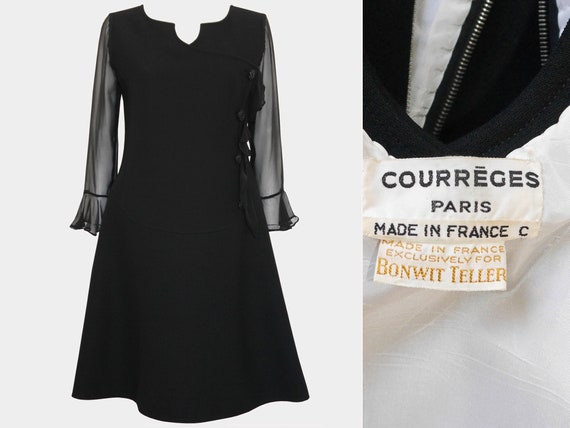 COURRÈGES Couture c. 1969 1960s Vintage Black Eve… - image 9