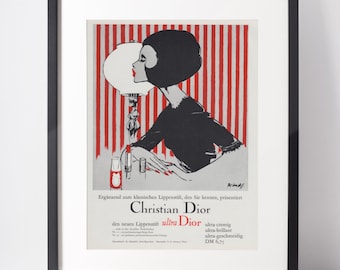 CHRISTIAN DIOR 1966 Pubblicità d&#39;epoca Anni &#39;60 Bellezza Trucco Stampa Pubblicità Originale Arte murale da collezione Illustrazione di moda Regalo di fashionista