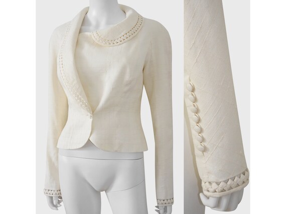 JOHN GALLIANO Spring 1999 Vintage Openwork Linen Jacket W Asymmetrical Collar 1990s Evening Wedding Bridal Size Medium US 8 Etsy