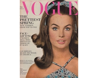 VOGUE US February 15th 1968 Vintage Fashion Magazine 1960s Retro Birthday Anniversary Christmas Gift Present Photos Ads Advertisements
