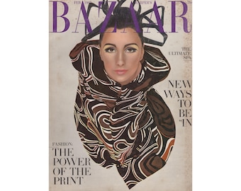 Revista de moda vintage Harper's Bazaar de EE. UU., febrero de 1967, años 60, retro, cumpleaños, aniversario, regalo de Navidad, fotos, anuncios.