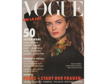 VOGUE GERMANY August 1987 Vintage Fashion Magazine 1980s Retro Birthday Anniversary Christmas Gift Present Photos Ads Advertisements