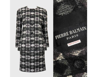 PIERRE BALMAIN Couture 1970s Vintage Fuzzy Wool Jacket & Skirt Suit Size Small-Medium US 6-8