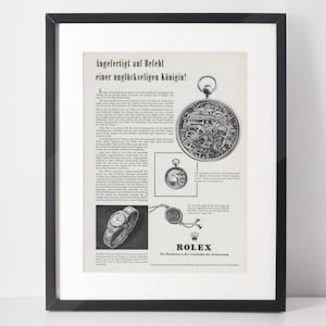Anuncio vintage de Rolex de 1955, relojes de lujo de los años 50, anuncio impreso, arte mural coleccionable, regalo de cumpleaños, aniversario, Navidad, presente, decoración del hogar