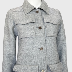 COURRÈGES Couture Future 1970s Vintage Coat w/ Flap Pockets High Back Vent Slit Grey Wool Transitional Season XS-Small US 2-4-6 image 3