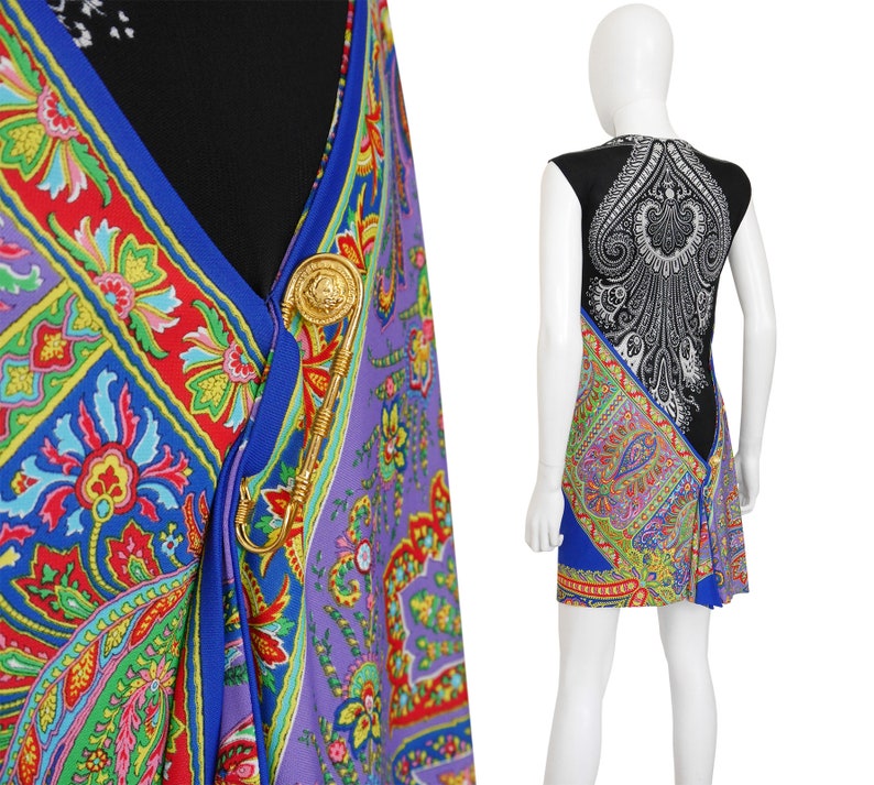 GIANNI VERSACE Couture Spring 1994 1990s Vintage Medusa Safety Pin Paisley Print Mini Dress Romper Size Medium D 38 I 44 image 6