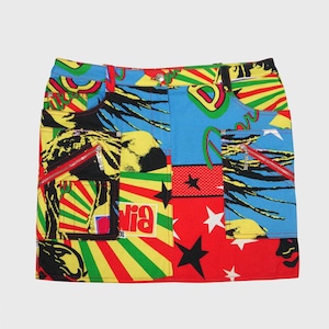 CHRISTIAN DIOR by John Galliano Spring 2004 Vintage Rasta Mania Bob Marley Mini Skirt Y2K 2000s Archival Denim Stretch Size Small US 6