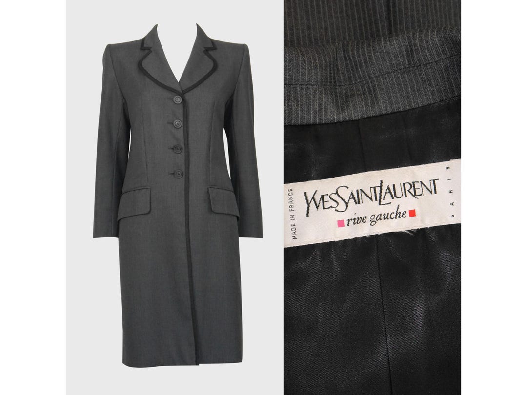 ジャケット・アウター 90sArchive Yves saint laurent wool coat Yves Saint Laurent YSL 1990s Vintage Grey Pinstripe Wool Tailored