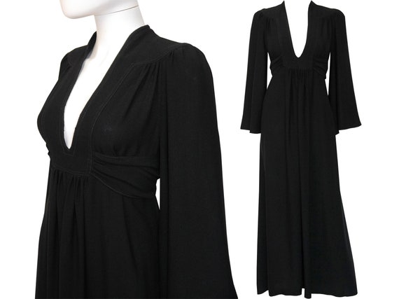 OSSIE CLARK 1960s 1970s Vintage Black Moss Crepe M
