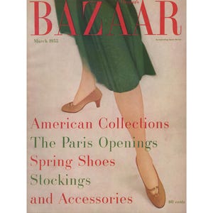 Harper&#39;s BAZAAR US March 1955 Vintage Fashion Magazine 1950s Retro Birthday Anniversary Christmas Gift Present Photos Ads Advertisements