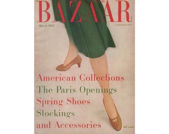 Harper's BAZAAR VS maart 1955 vintage modetijdschrift jaren 50 retro verjaardag verjaardag kerstcadeau aanwezig foto's advertenties advertenties