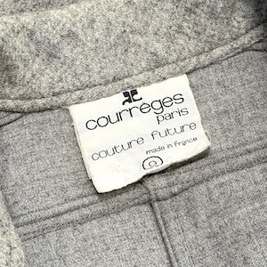 COURRÈGES Couture Future 1970s Vintage Coat w/ Flap Pockets High Back Vent Slit Grey Wool Transitional Season XS-Small US 2-4-6 image 12