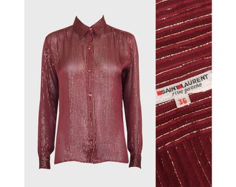 Yves Saint Laurent 1980s Vintage Red Polka Dot Jacquard Silk