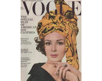 VOGUE US 1 de febrero de 1963 Revista de moda vintage Años 60 Retro Cumpleaños Aniversario Regalo de Navidad Presente Fotos Anuncios