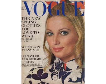 VOGUE EE. UU. 15 de febrero de 1969 Revista de moda vintage de los años 60 Retro Cumpleaños Aniversario Navidad Regalo Presente Fotos Anuncios Publicidad