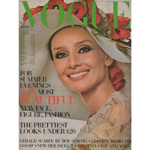 British VOGUE UK April 1, 1971 Vintage Fashion Magazine 1970s Birthday Anniversary Christmas Gift Present Advertisements Audrey Hepburn