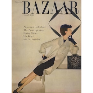 Harper&#39;s BAZAAR US March 1954 Vintage Fashion Magazine 1950s Retro Birthday Anniversary Christmas Gift Present Photos Ads Advertisements