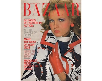 Revista de moda vintage Harper's Bazaar de EE. UU., marzo de 1971, década de 1970, retro, cumpleaños, aniversario, regalo de Navidad, fotos, anuncios.