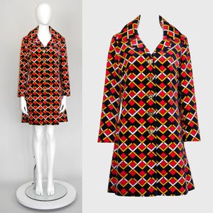 Cappotto in velluto con stampa firmata vintage Roberta di Camerino anni '70, taglia media-grande, USA 8-10