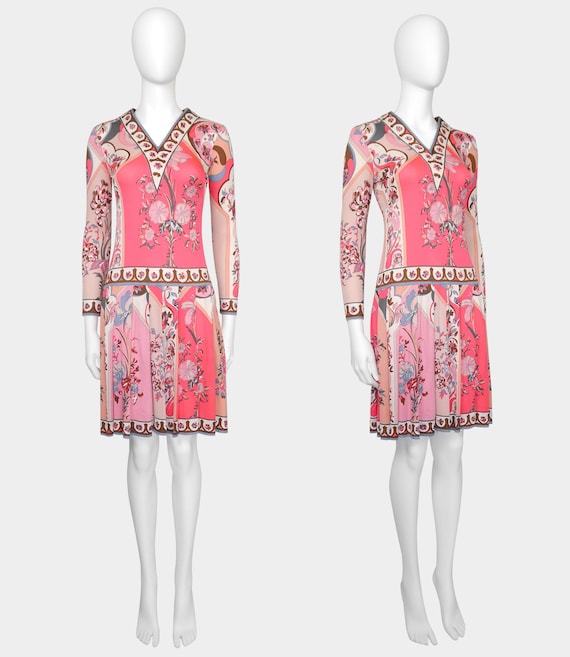 EMILIO PUCCI 1960s Vintage Pink Floral Signature Print Silk