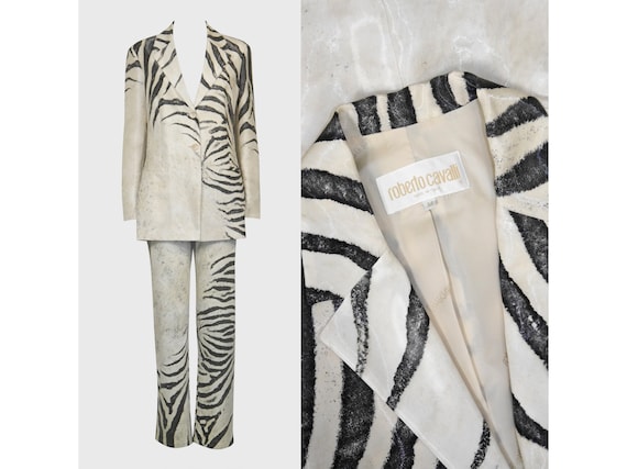 ジャケット・アウター CLASS Roberto cavalli design jacket ROBERTO CAVALLI Spring 1999 Vintage Zebra Print Oversized
