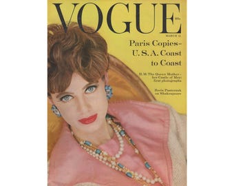 VOGUE US March 15th 1959 Vintage Fashion Magazine 1950s Retro Birthday Anniversary Christmas Gift Present Photos Ads Advertisements