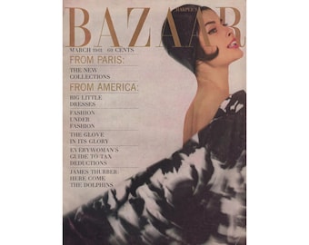 Revista de moda vintage Harper's BAZAAR US de marzo de 1961, década de 1960, retro, cumpleaños, aniversario, regalo de Navidad, fotos, anuncios.