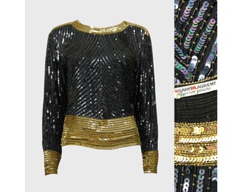 【送料&関税込】Saint Laurent Black Sequins Top Yves Saint Laurent Black and Gold Sequin Top