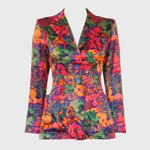 Yves Saint Laurent YSL 1960s 1970s Vintage Floral Jacket Blazer Vivid Colors Rive Gauche Collectible Size XXS-XS Us 0-2-4