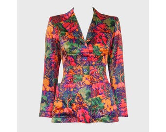 Yves Saint Laurent YSL 1960s 1970s Vintage Floral Jacket Blazer Vivid Colors Rive Gauche Collectible Size XXS-XS Us 0-2-4