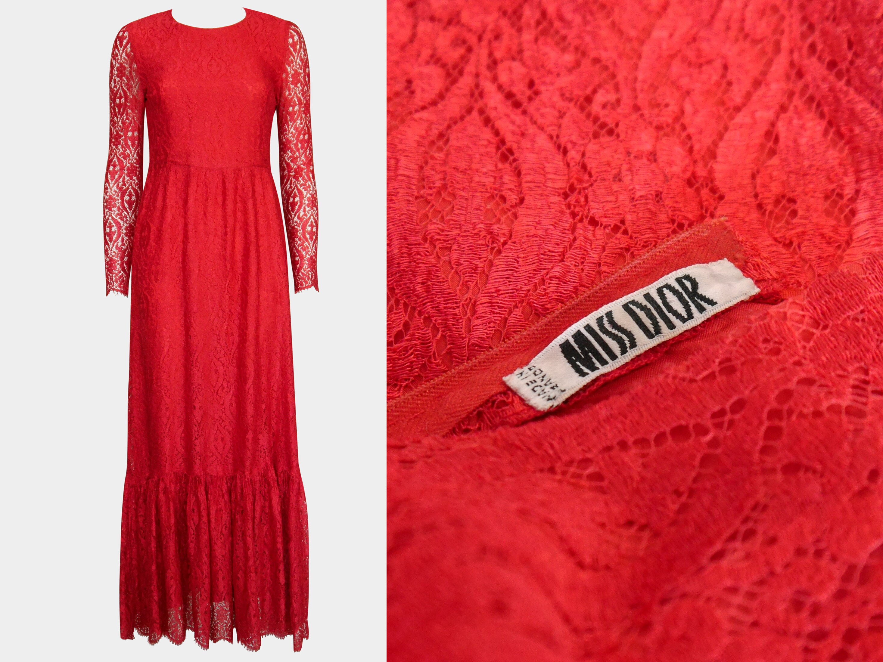 欲しいの Dior Christian by DIOR MISS C. Maxi Lace Red Vintage 1970 カーディガン