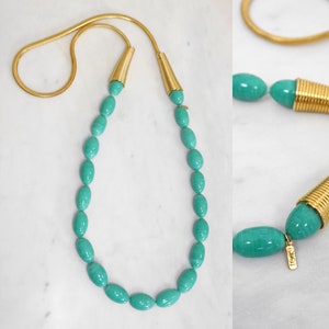 Yves Saint Laurent YSL Vintage Lange Sautoir Halskette Türkis & Gold Statement Schmuck Collier 95,0 cm