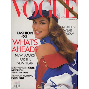 VOGUE US January 1992 Vintage Fashion Magazine 1990s Retro Birthday Anniversary Christmas Gift Present Ads Advertisements Cindy Crawford