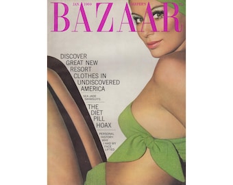 Harper's Bazaar EE. UU. Enero de 1969 Revista de moda vintage de los años 60 Retro Cumpleaños Aniversario Navidad Regalo Present Fotos Anuncios Publicidad