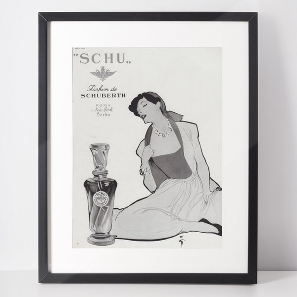 EMILIO SCHUBERTH 1955 Vintage Advertisement 1950s Perfume Print Ad René Gruau Collectible Wall Art Birthday Anniversary Christmas Gift Idea